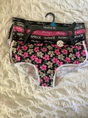 Hurley ladiesFloral Bikini Briefs in Black, Pink & Cream - 5 pack